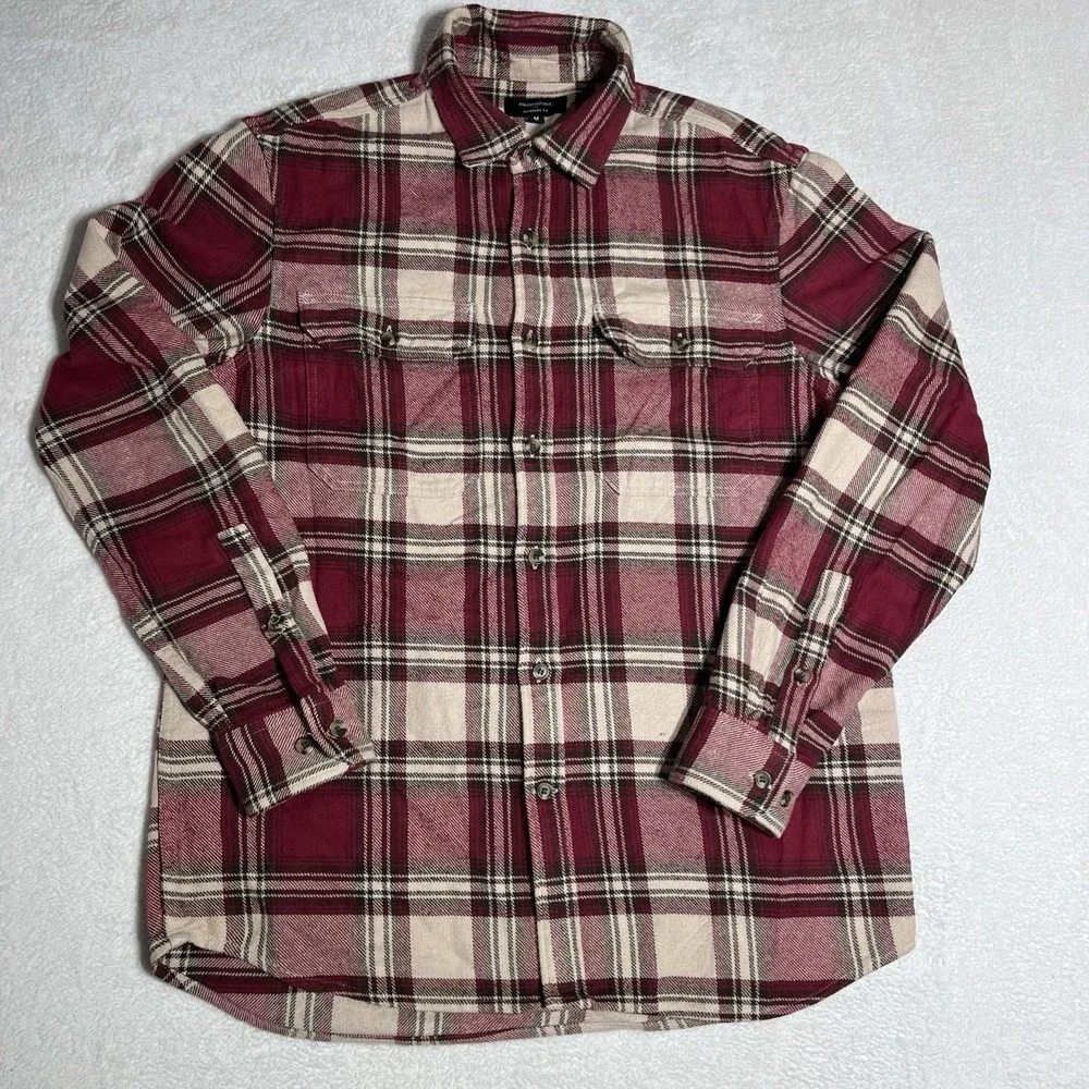 Banana Republic Men's M Heavyweight Shadow Plaid Flannel, Burgundy & Olive EUC